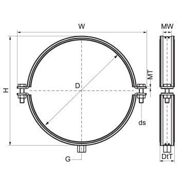 Obejmy Walraven HD1701 SSt A4 EPDM M12 – rysunek wymiarowy