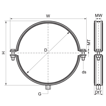 Obejmy Walraven HD1701 SSt A4 EPDM M16 – rysunek wymiarowy