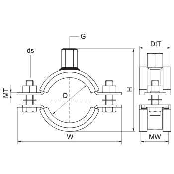 Walraven HD1501 Obejma EPDM STN – rysunek wymiarowy
