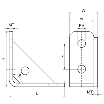 Walraven RapidStrut Kątownik wzmocniony 90° STN – rysunek wymiarowy