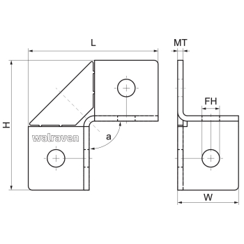 Walraven RapidStrut Kątownik 90° 2D STN – rysunek wymiarowy